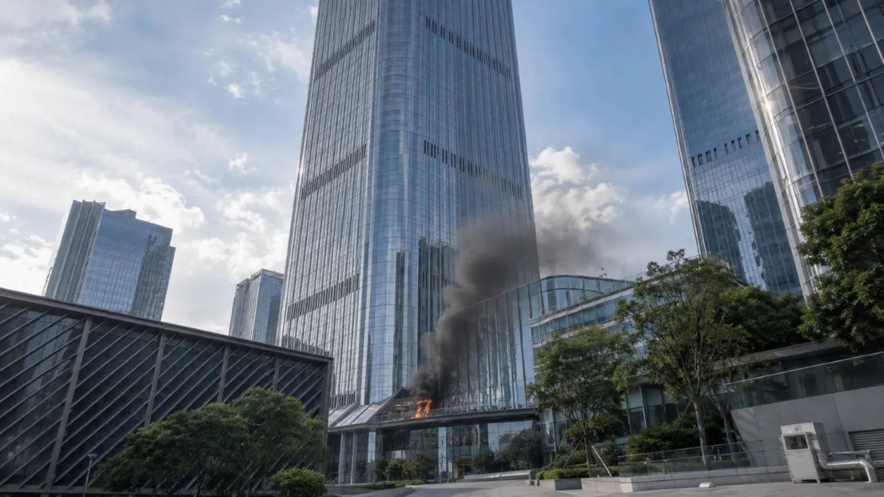 в столице кнр легкомоторный самолет столкнулся с небоскрёбом citic tower